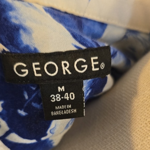 George Vintage Mens Hawaiian Tropical Floral Button Shirt Short Sleeve Blue M - Picture 3 of 6